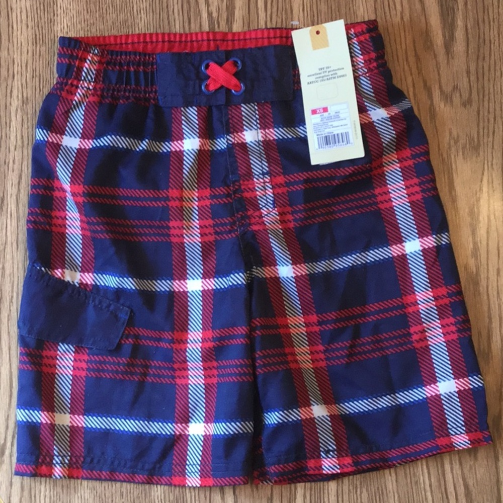 NWT Cherokee Swim Trunks Shorts XS Plaid UPF 50+